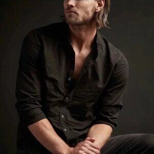 JAMES PERSE BLACK COTTON stretch mixed media long sleeve SHIRT 2 M